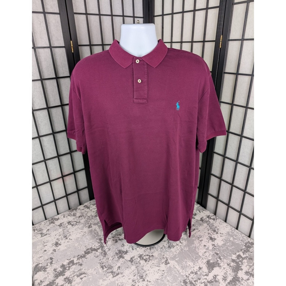 VTG Polo Ralph Lauren Marroon/Purple Short Sleeve Polo Shirt Men's Sz XL  EUC